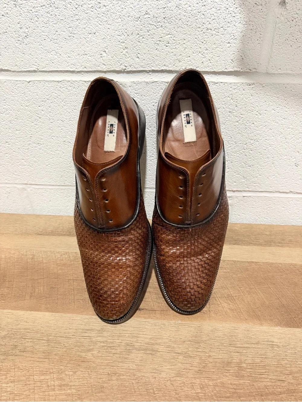 Joseph Abboud Cognac Brown Woven Leather Lace-Up Oxford Dress Shoes Men's